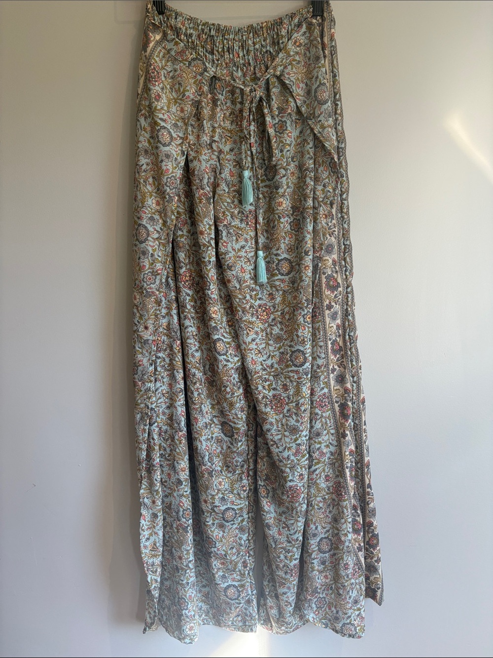 Boho Floral Wide Leg Palazzo Pants Tassel Tie